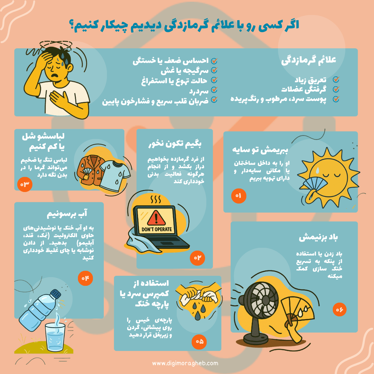 اگر کسی رو با علائم گرمازدگی دیدیم چیکار کنیم؟